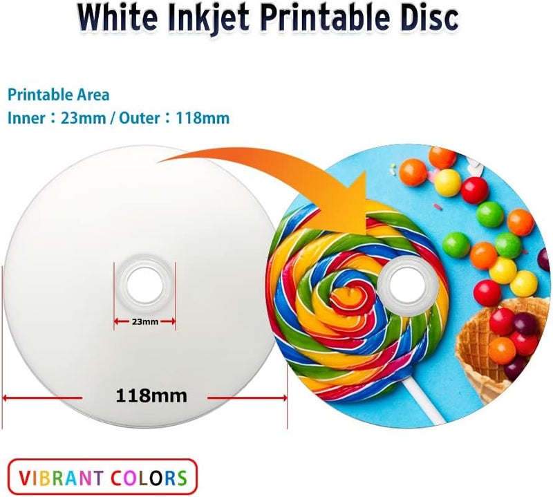 PlexDisc 95252 CD-R 700MB 52X White Inkjet Hub Printable - 100pk Spindle Frustration Free Packaging, 100 Discs - Image 2